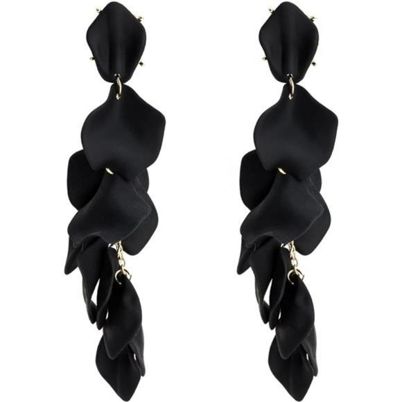 Black Bridal Jewelry Rhinestone Earrings Dangle Drop Statement Earrings - Picture 1 of 1
